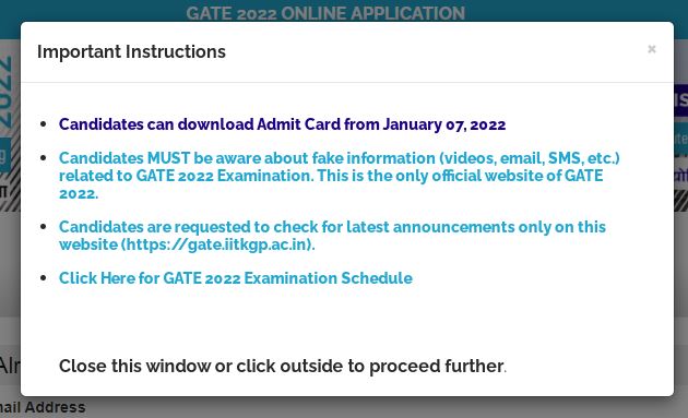 GATE 2022 Admit card notification